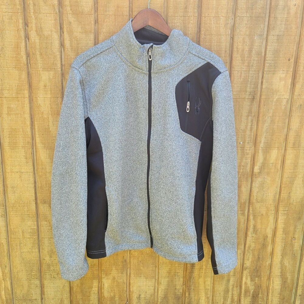 Spyder Bandit Gray Sweater Knit Fleece Lined Full Zip Jacket Coat Mens Size M
